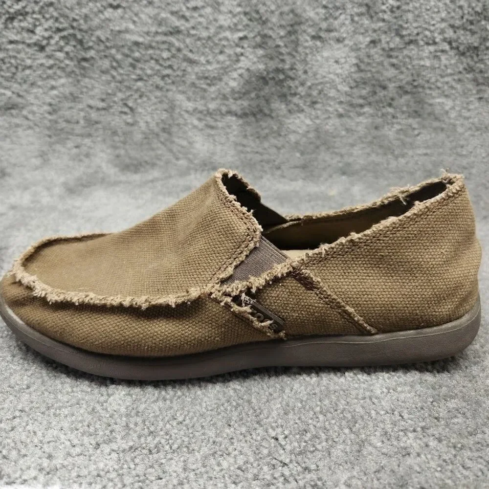 Crocs Santa Cruz Khaki Slip On Canvas Loafers Mens Size 7 Beige